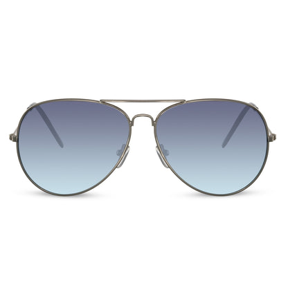 Οβάλ Γυαλιά Ηλίου Aviator της Exposure Sunglasses με προστασία UV400 σε ασημί χρώμα σκελετού και μπλε φακό.