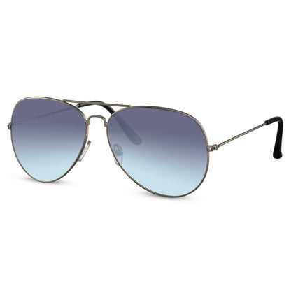 Οβάλ Γυαλιά Ηλίου Aviator της Exposure Sunglasses με προστασία UV400 σε ασημί χρώμα σκελετού και μπλε φακό.