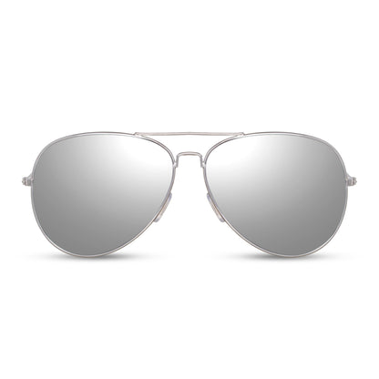 Οβάλ Γυαλιά Ηλίου Aviator της Exposure Sunglasses με προστασία UV400 σε ασημί χρώμα σκελετού και ασημί φακό.