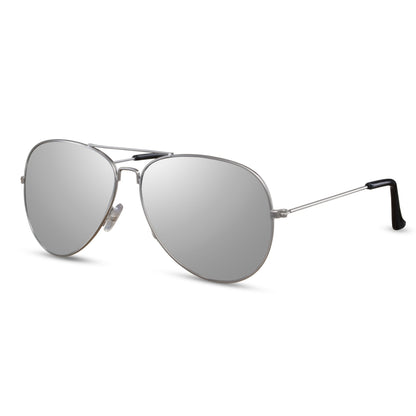 Οβάλ Γυαλιά Ηλίου Aviator της Exposure Sunglasses με προστασία UV400 σε ασημί χρώμα σκελετού και ασημί φακό.