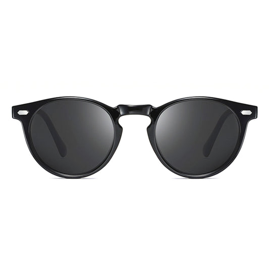 Στρογγυλά Γυαλιά Ηλίου Beverley της Exposure Sunglasses με προστασία UV400 σε μαύρο χρώμα σκελετού και μαύρο φακό.