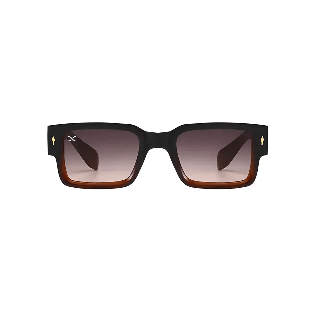 Ορθογώνια Γυαλιά Ηλίου Bobby της Exposure Sunglasses με προστασία UV400 σε μαύρο και καφέ χρώμα σκελετού και καφέ φακό.