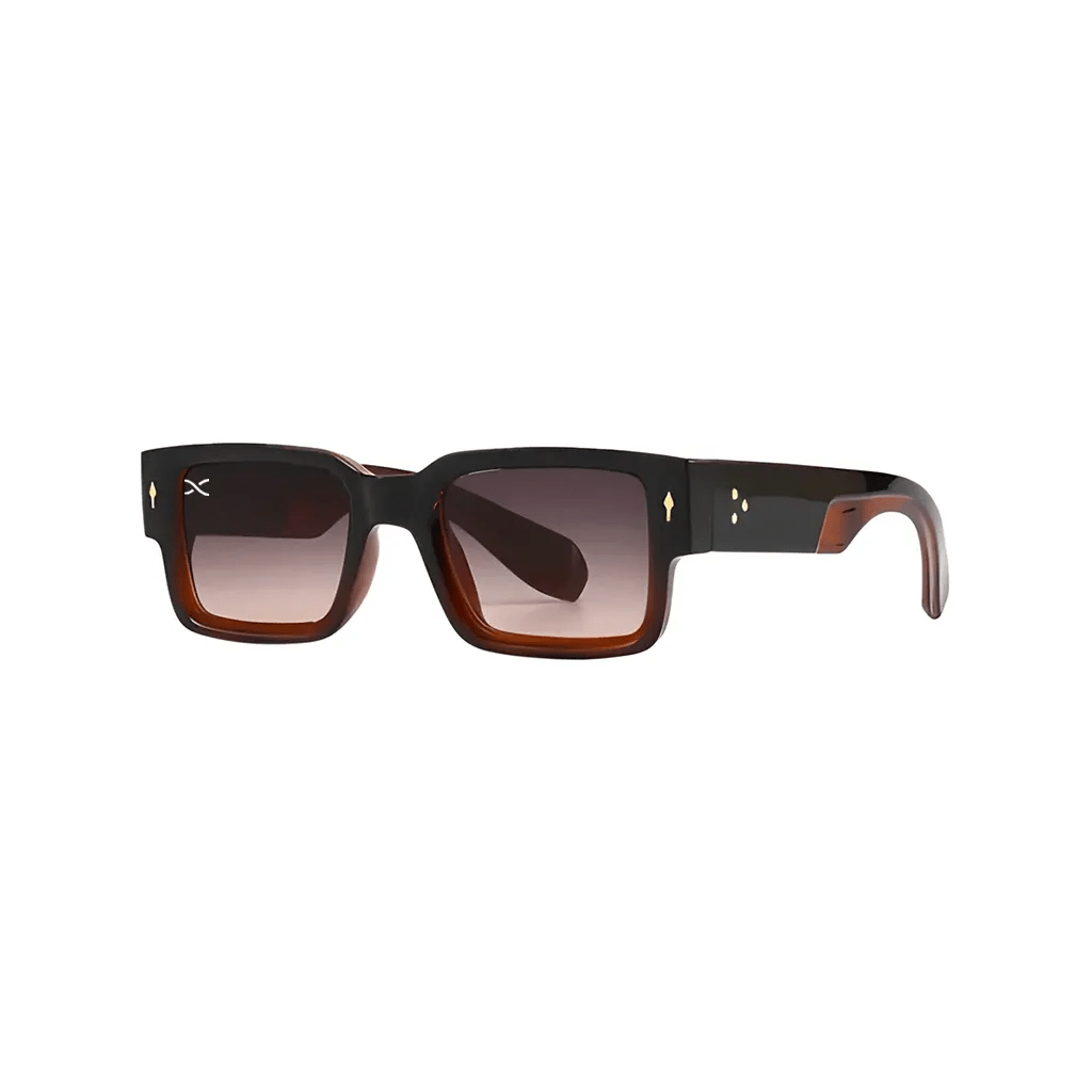 Ορθογώνια Γυαλιά Ηλίου Bobby της Exposure Sunglasses με προστασία UV400 σε μαύρο και καφέ χρώμα σκελετού και καφέ φακό.