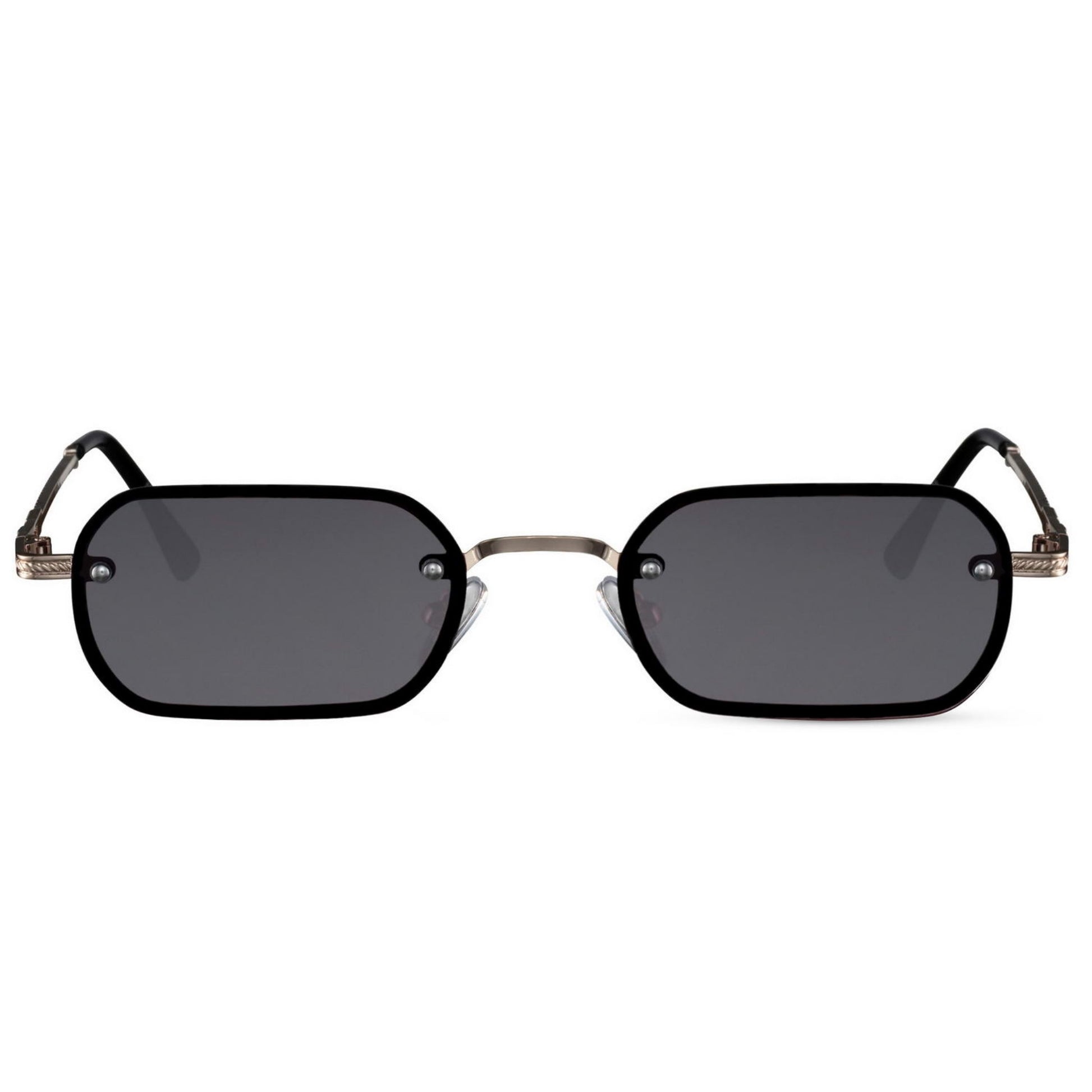 Ορθογώνια Γυαλιά ηλίου New York από την Exposure Sunglasses με προστασία UV400 με μαύρο σκελετό και μαύρο φακό.