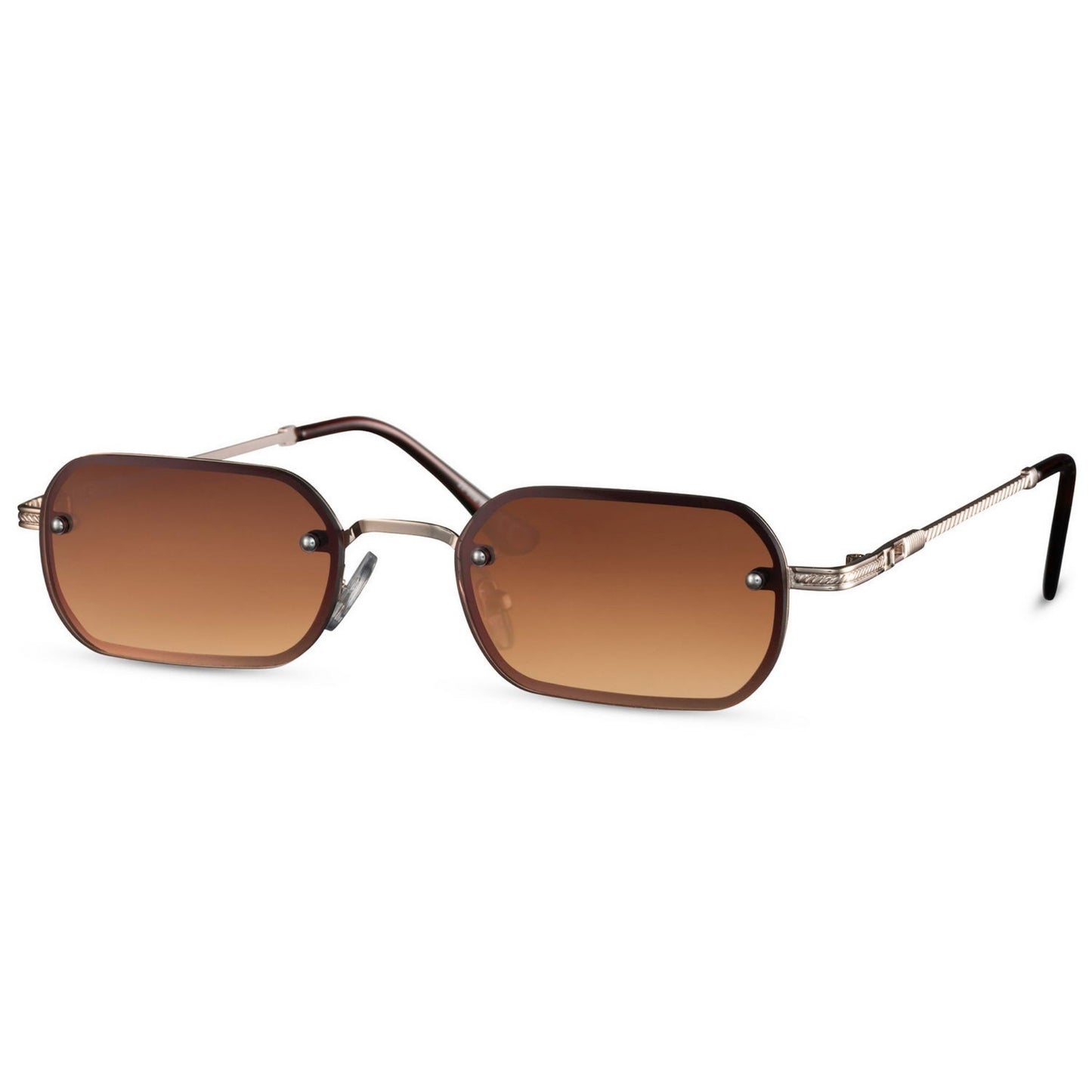 Ορθογώνια Γυαλιά ηλίου New York από την Exposure Sunglasses με προστασία UV400 με χρυσό σκελετό και καφέ φακό.Πλαινή όψη.