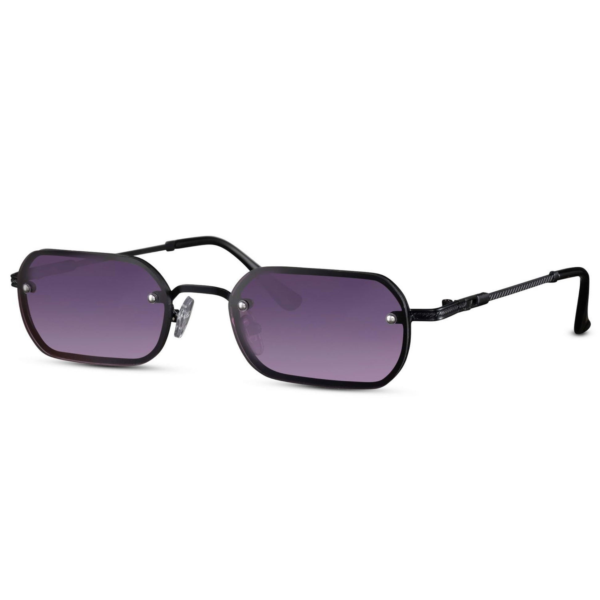 Ορθογώνια Γυαλιά ηλίου New York από την Exposure Sunglasses με προστασία UV400 με μαύρο σκελετό και μωβ φακό.Πλάγια προβολή.