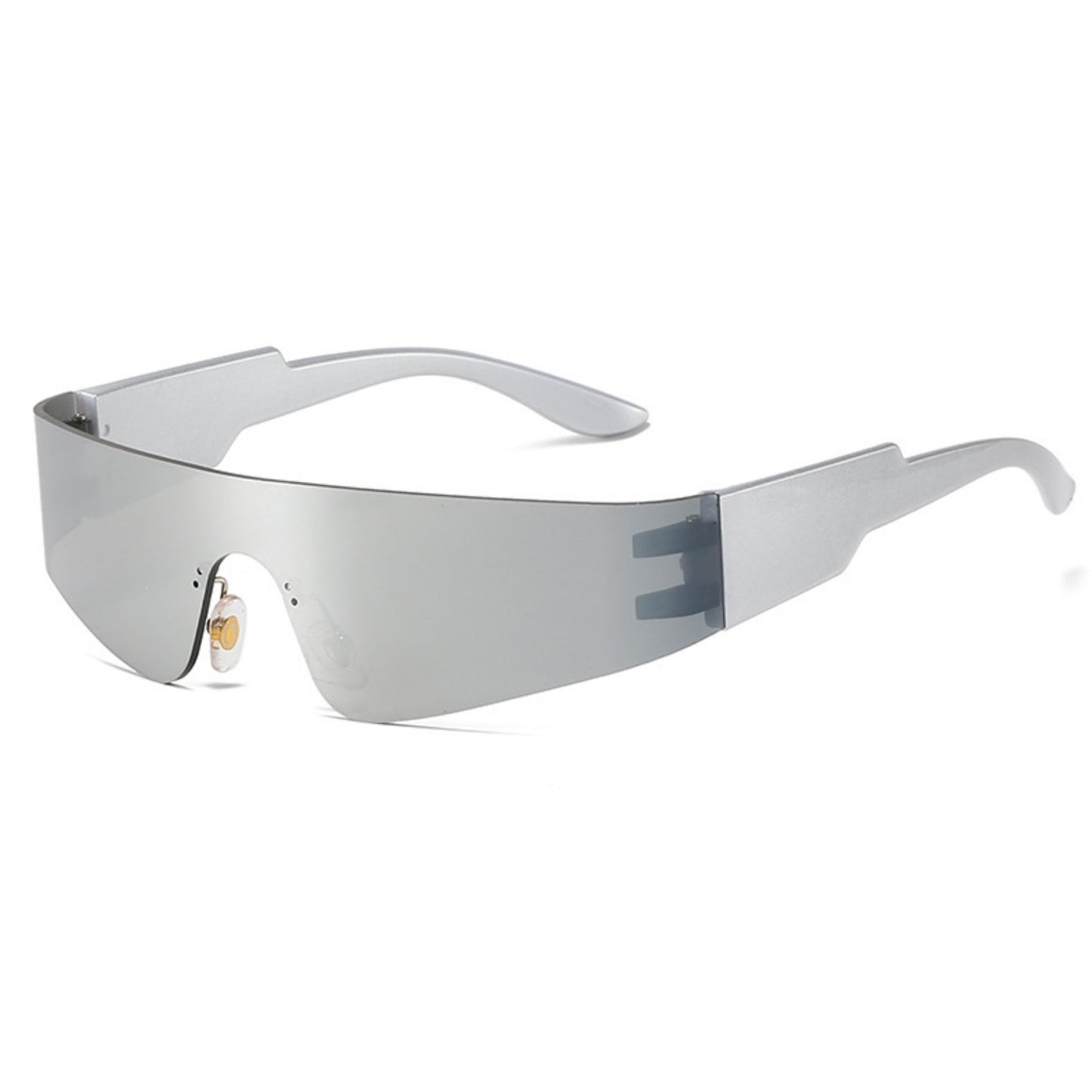 Γυαλιά ηλίου (μάσκα) Sunvio της Exposure Sunglasses με προστασία UV400 με ασημί σκελετό και μαύρο φακό.Πλάγια προβολή.