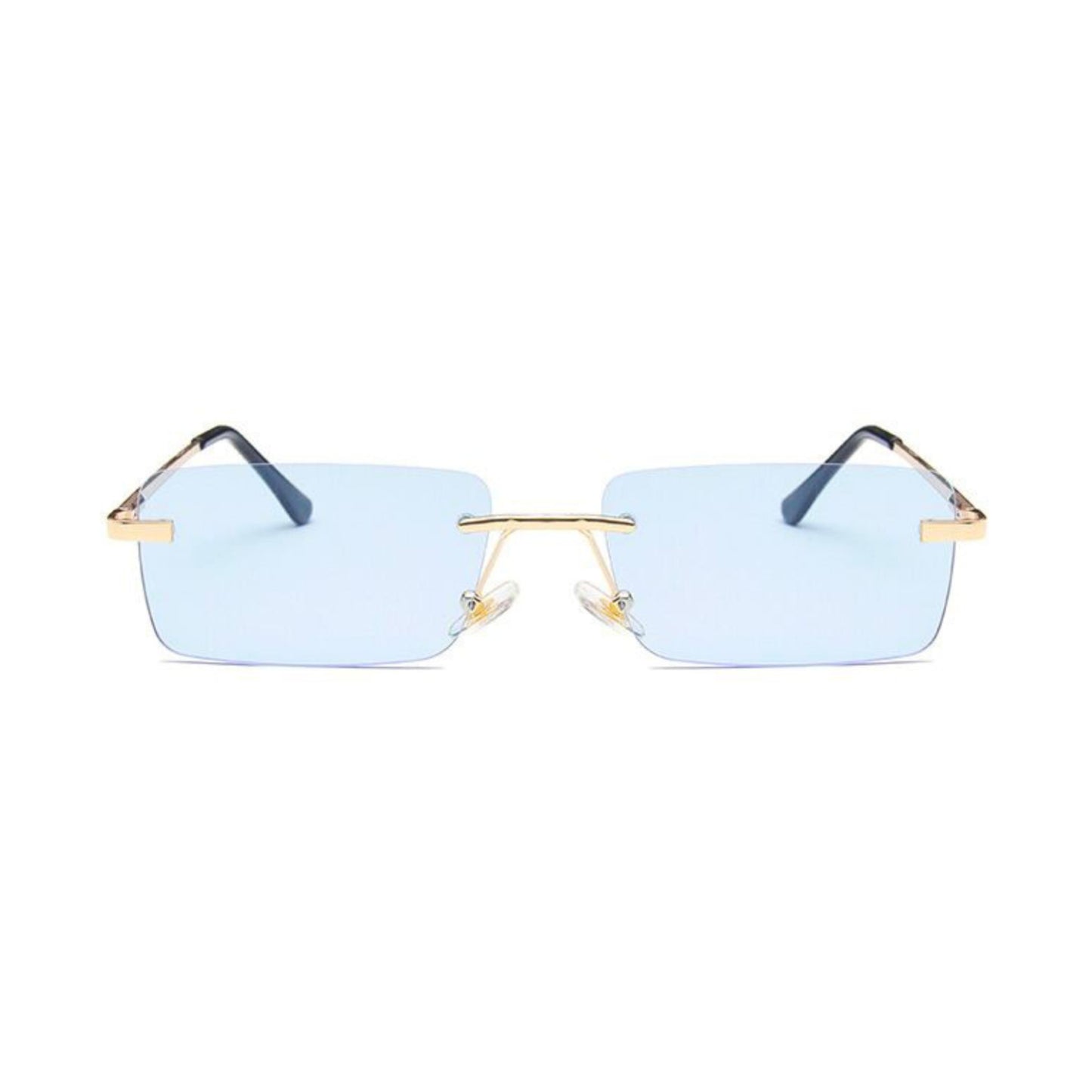 Ορθογώνια Γυαλιά Ηλίου Tez της Exposure Sunglasses με προστασία UV400 σε χρυσό χρώμα σκελετού και μπλε φακό.