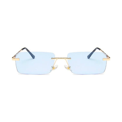 Ορθογώνια Γυαλιά Ηλίου Tez της Exposure Sunglasses με προστασία UV400 σε χρυσό χρώμα σκελετού και μπλε φακό.