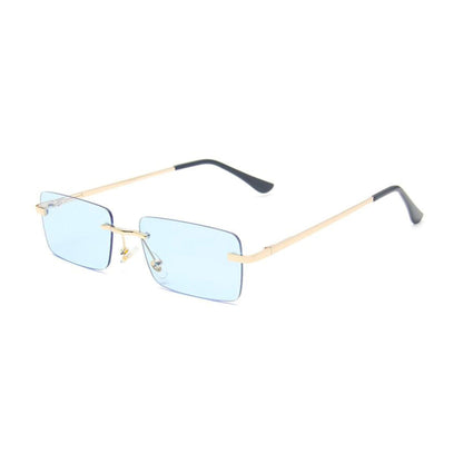 Ορθογώνια Γυαλιά Ηλίου Tez της Exposure Sunglasses με προστασία UV400 σε χρυσό χρώμα σκελετού και μπλε φακό.Πλάγια προβολή.