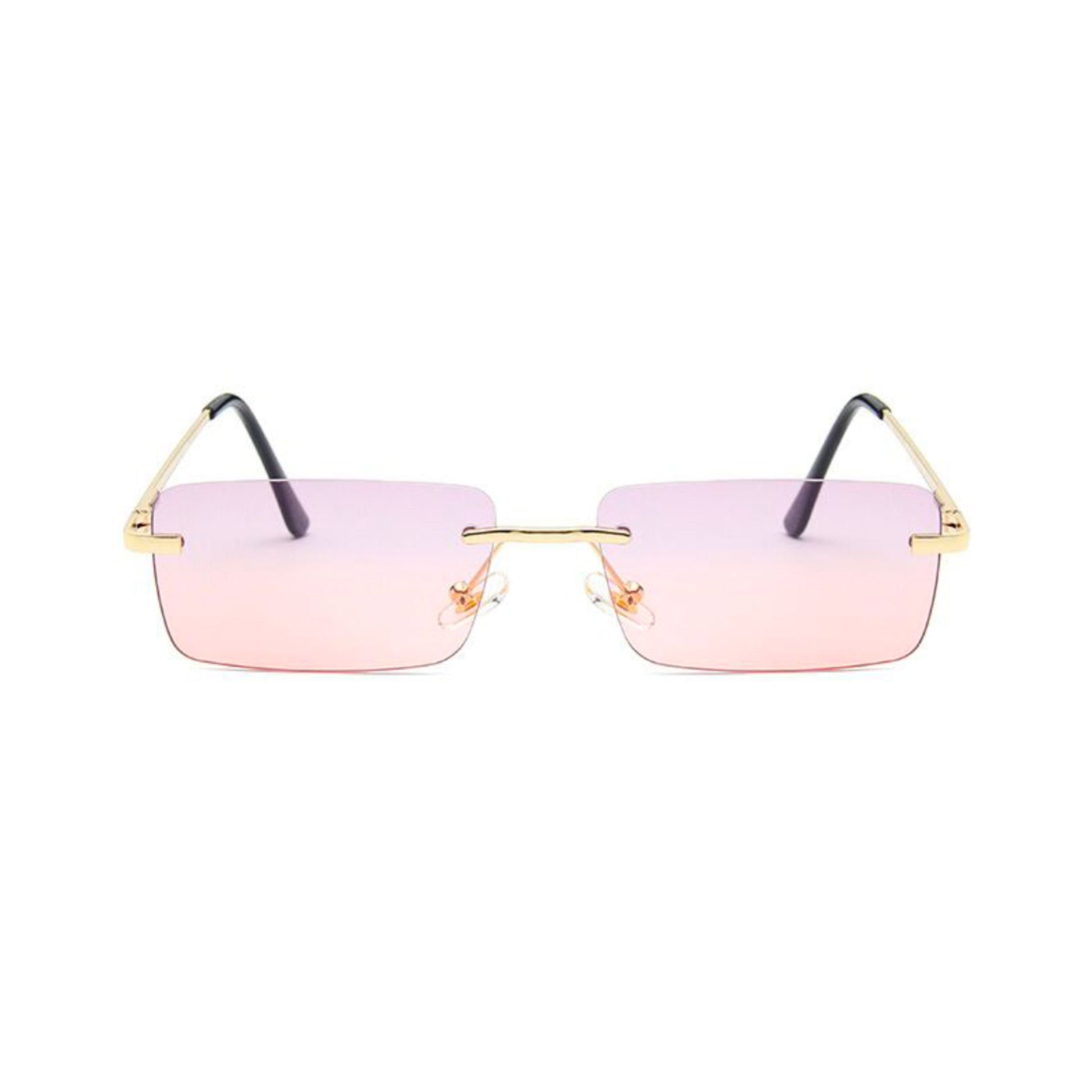 Ορθογώνια Γυαλιά Ηλίου Tez της Exposure Sunglasses με προστασία UV400 σε χρυσό χρώμα σκελετού και ροζ φακό.