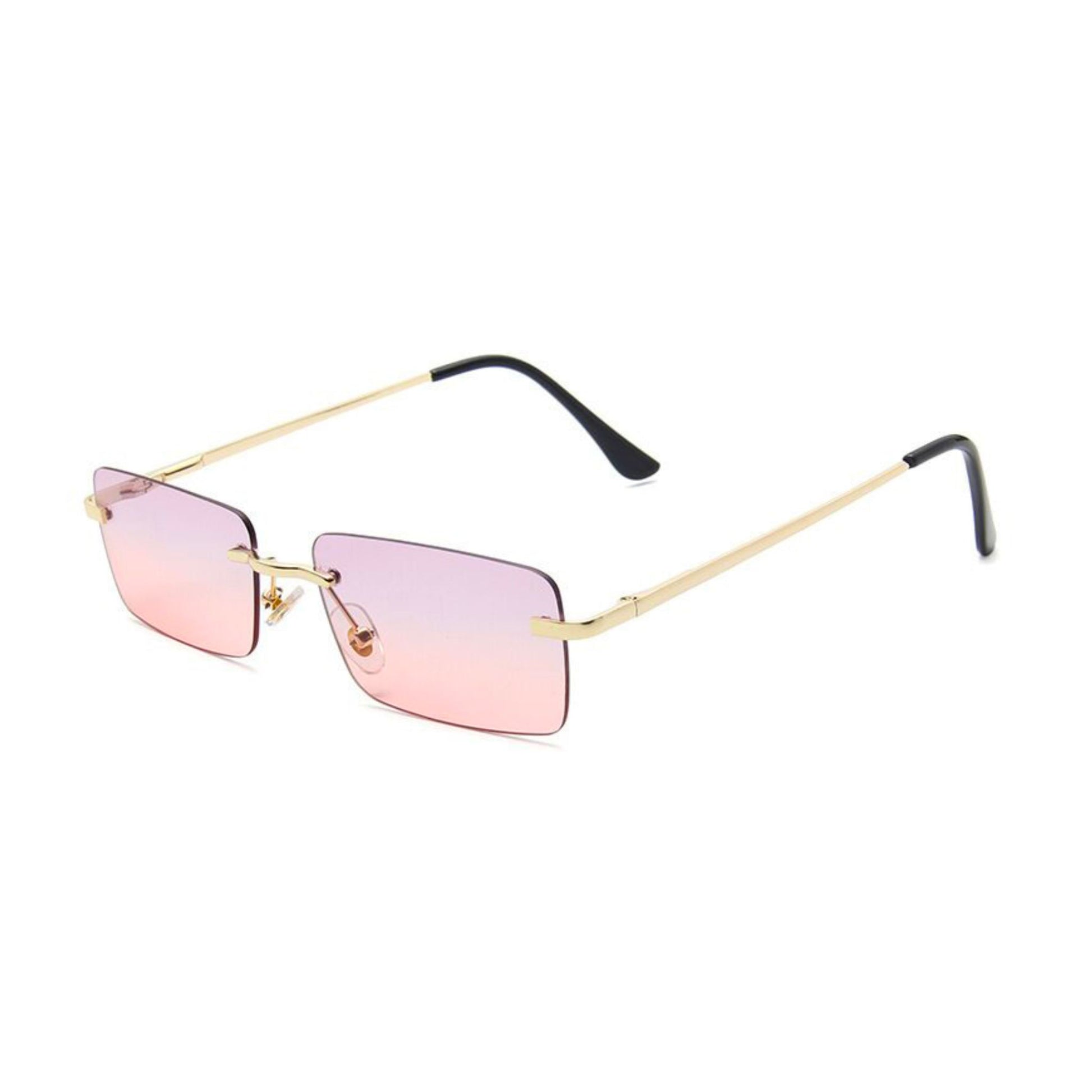Ορθογώνια Γυαλιά Ηλίου Tez της Exposure Sunglasses με προστασία UV400 σε χρυσό χρώμα σκελετού και ροζ φακό. Πλάγια προβολή.