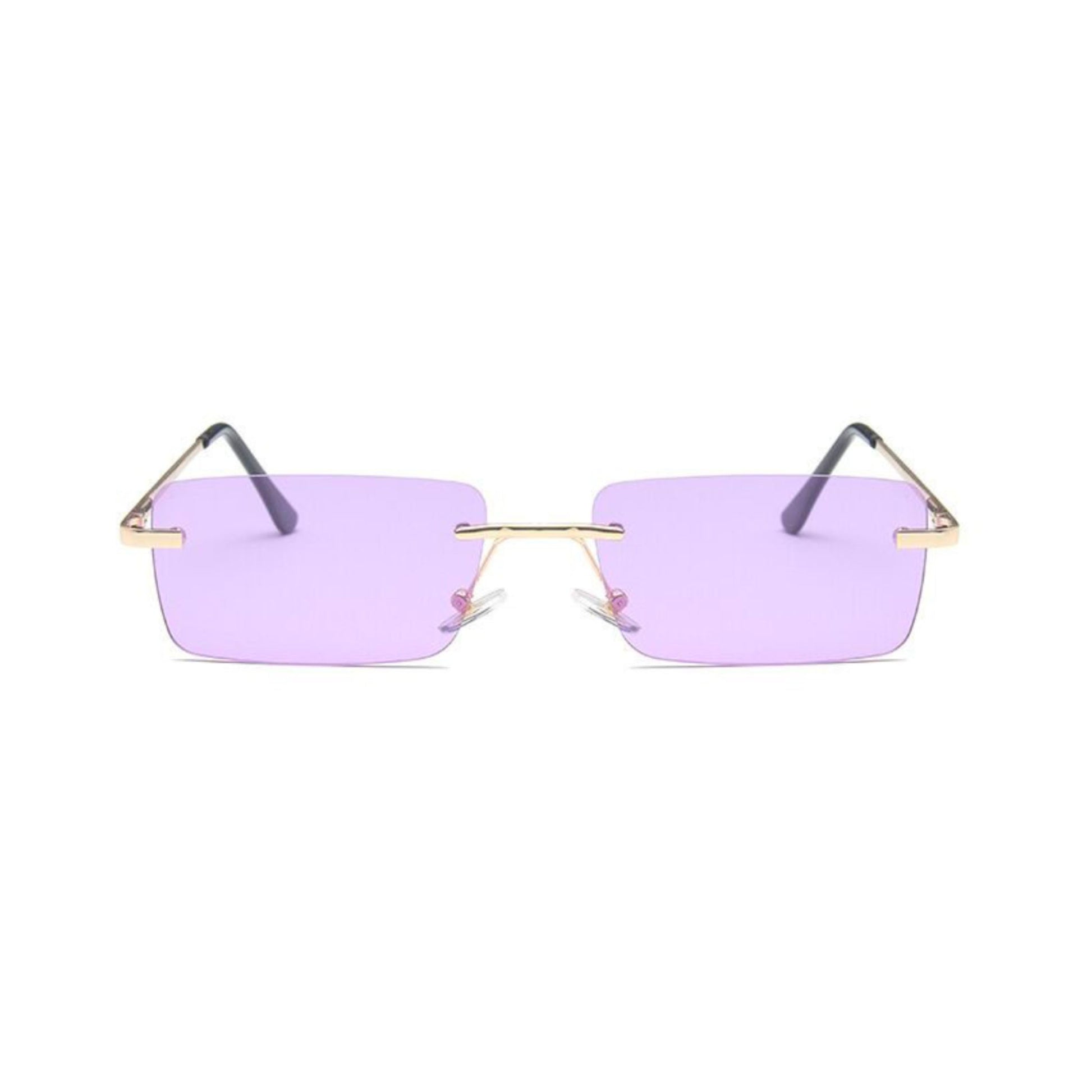 Ορθογώνια Γυαλιά Ηλίου Tez της Exposure Sunglasses με προστασία UV400 σε χρυσό χρώμα σκελετού και μωβ φακό.
