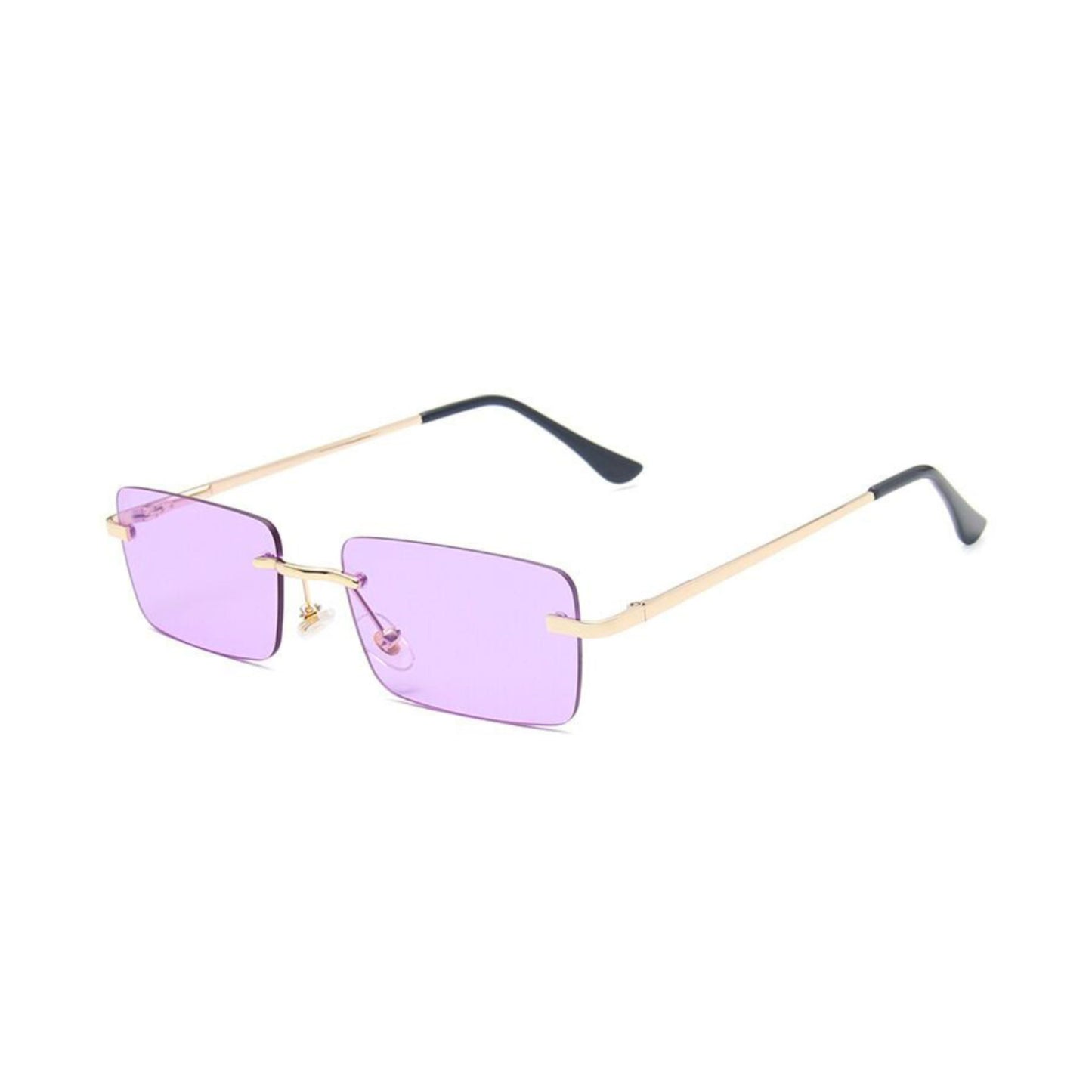 Ορθογώνια Γυαλιά Ηλίου Tez της Exposure Sunglasses με προστασία UV400 σε χρυσό χρώμα σκελετού και μωβ φακό. Πλάγια προβολή.