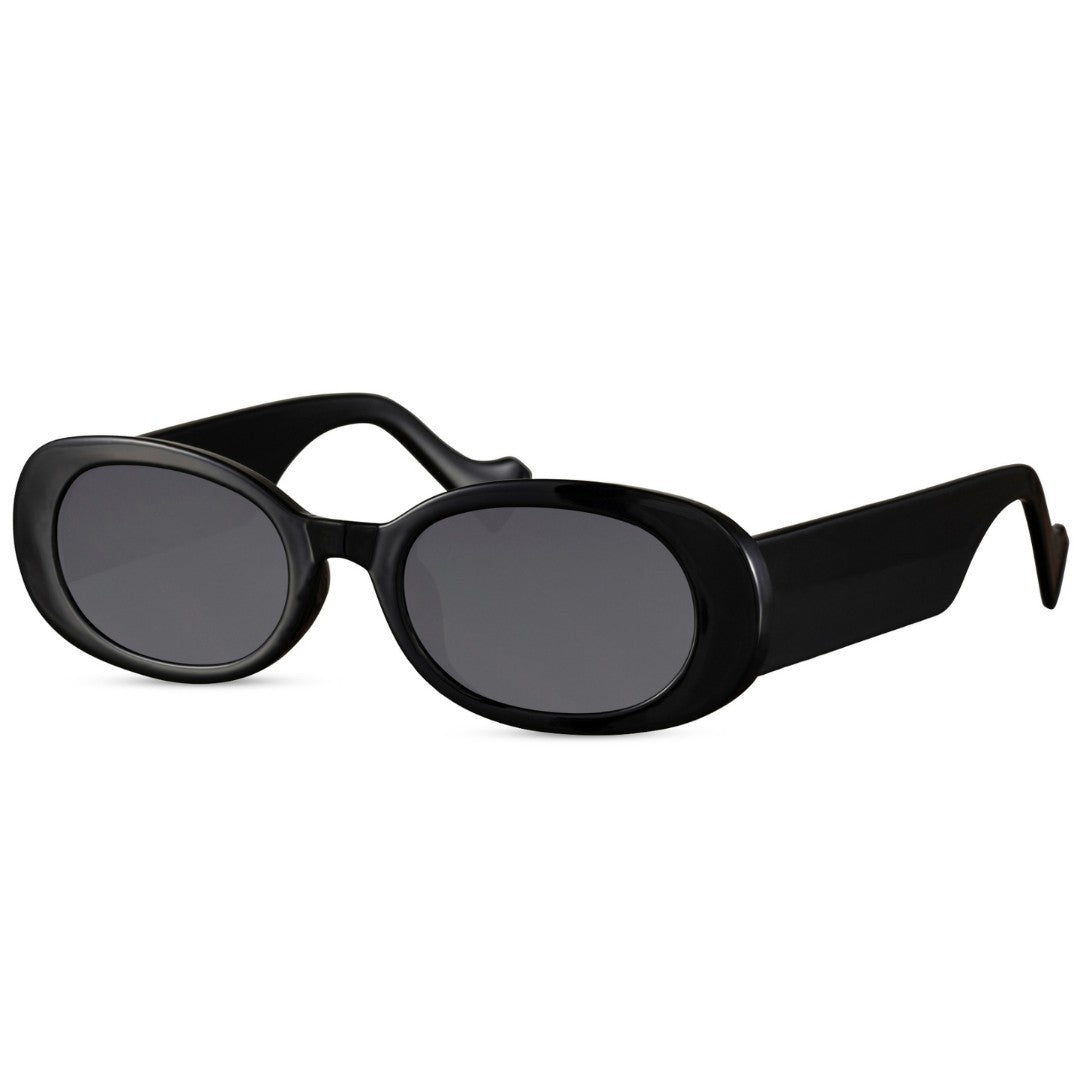 Οβάλ Γυαλιά ηλίου Vene από την Exposure Sunglasses με προστασία UV400 με μαύρο σκελετό και μαύρο φακό. Πλάγια προβολή.