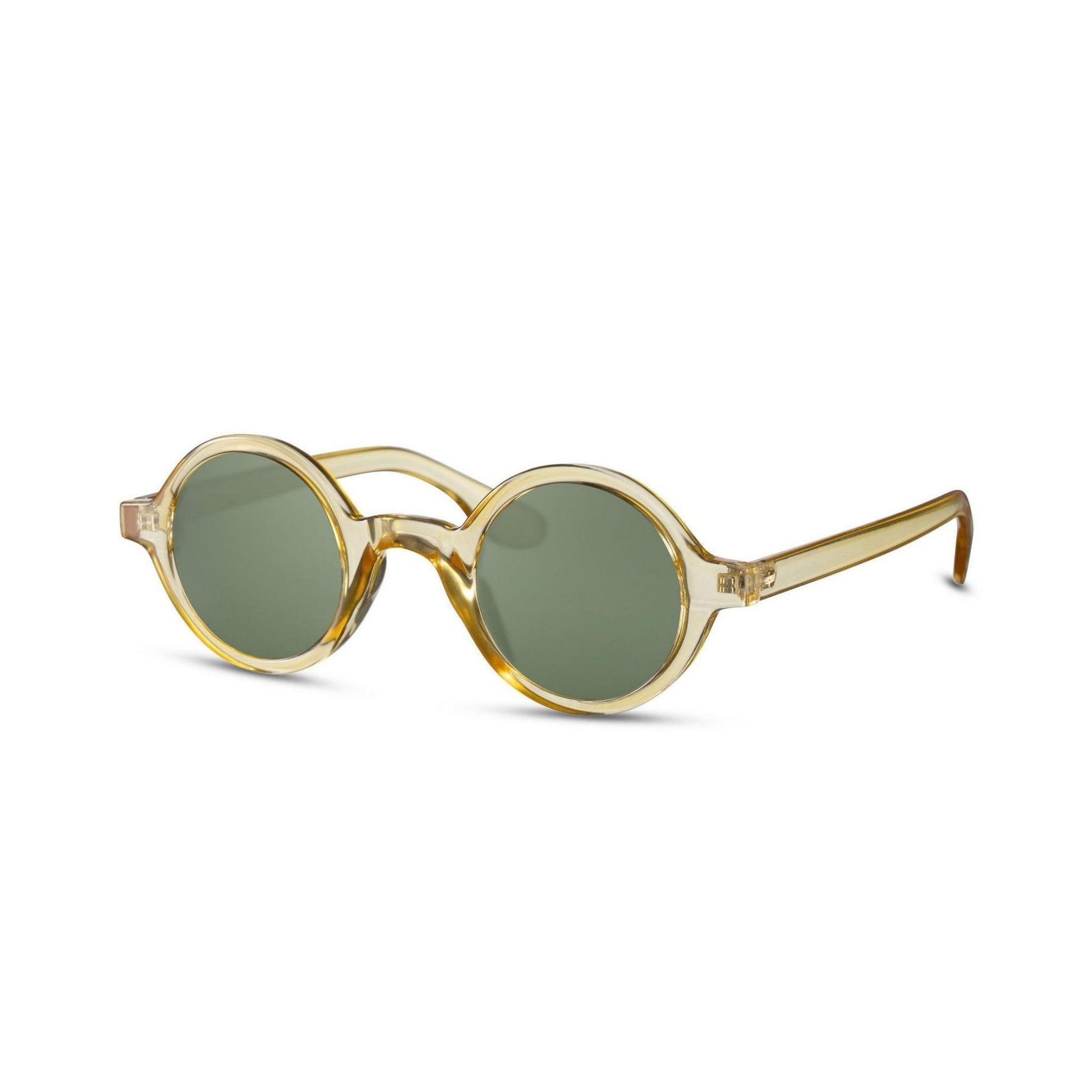 Στρογγυλά Γυαλιά Ηλίου Aurora της Exposure Sunglasses με προστασία UV400 σε κίτρινο χρώμα σκελετού και πράσινο φακό.