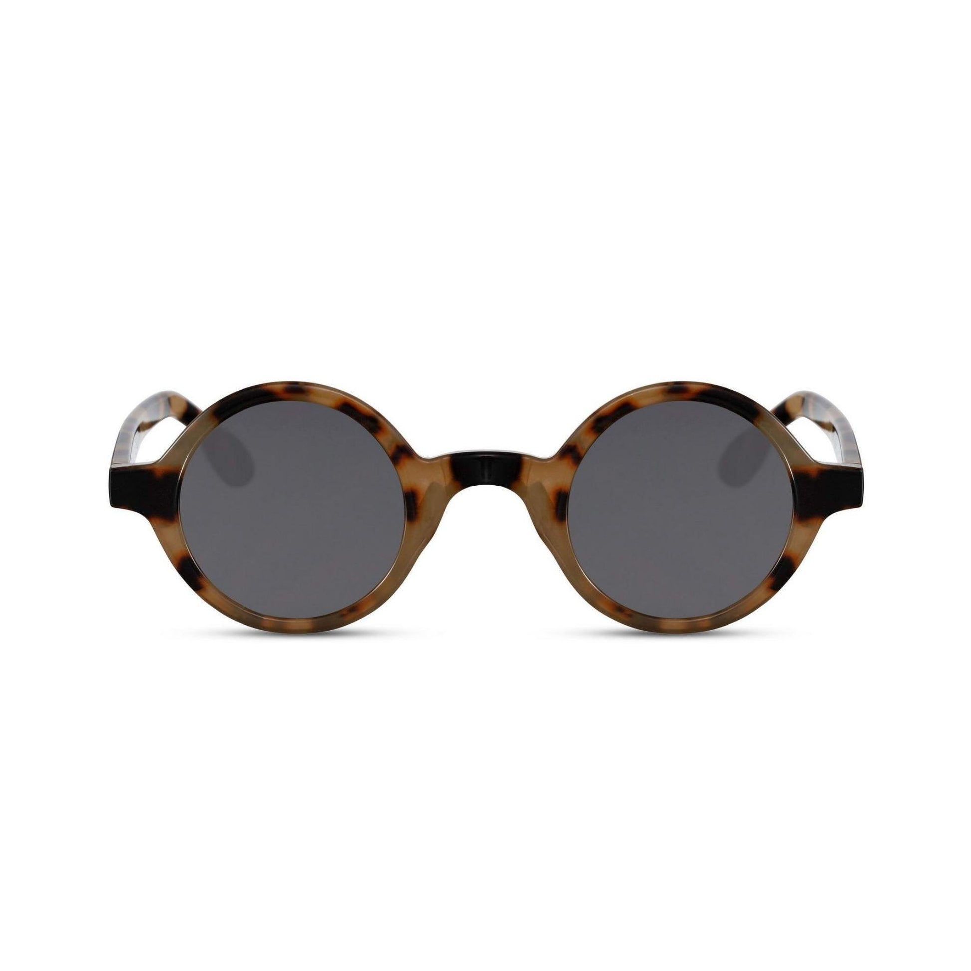 Στρογγυλά Γυαλιά Ηλίου Aurora της Exposure Sunglasses με προστασία UV400 σε καφέ χρώμα σκελετού και μαύρο φακό.