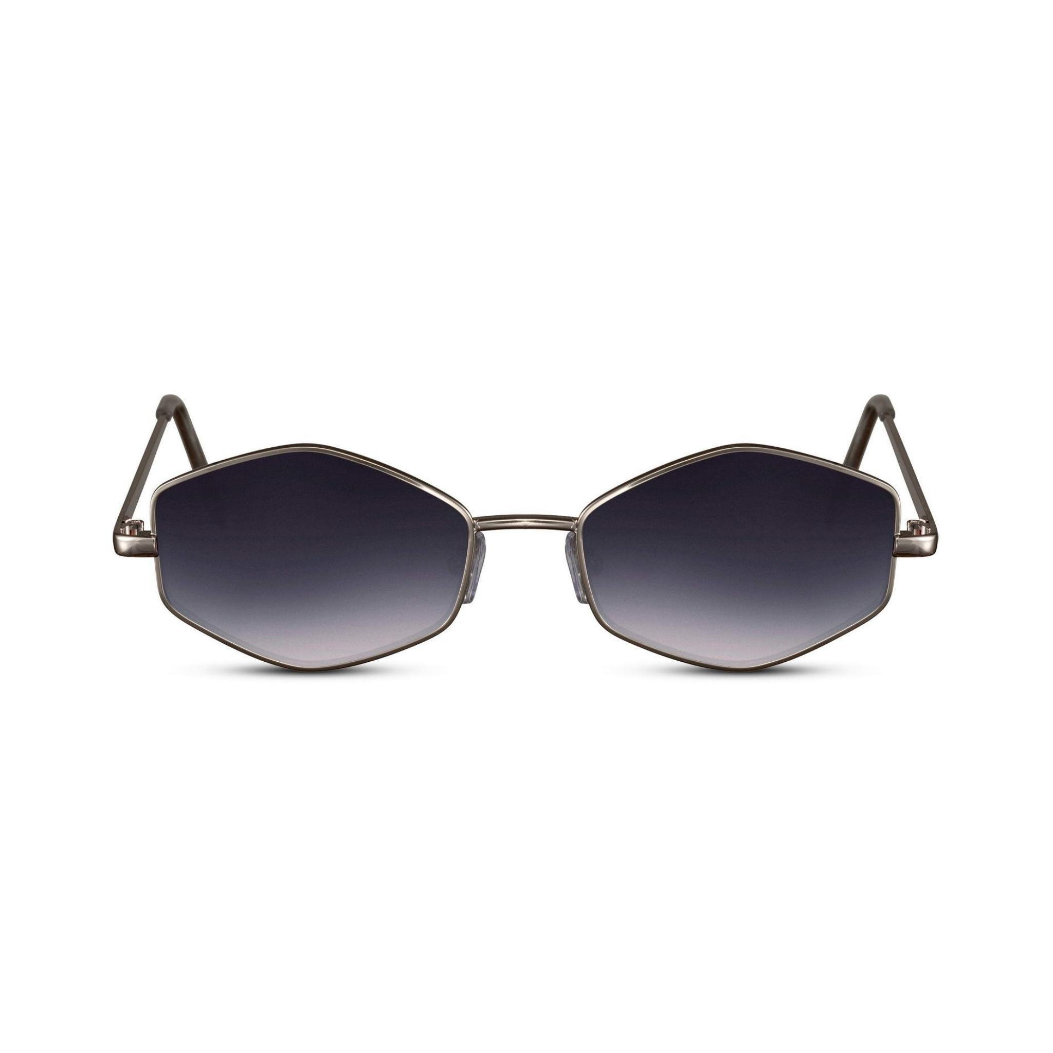 Οβάλ Γυαλιά Ηλίου Berlin της Exposure Sunglasses με προστασία UV400 σε ασημί χρώμα σκελετού και μαύρο φακό. Πλάγια προβολή