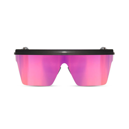 Γυαλιά ηλίου Jackie (μάσκα) της Exposure Sunglasses με προστασία UV400 με ασημί σκελετό και μωβ φακό.