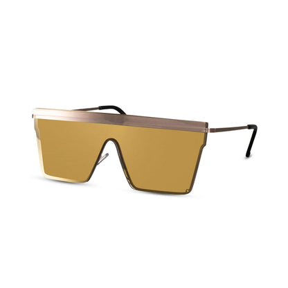 Γυαλιά ηλίου Jackie (μάσκα) της Exposure Sunglasses με προστασία UV400 με χρυσό σκελετό και χρυσό φακό. Πλάγια προβολή