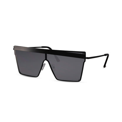 Γυαλιά ηλίου Jackie (μάσκα) της Exposure Sunglasses με προστασία UV400 με μαύρο σκελετό και μαύρο φακό. Πλάγια προβολή