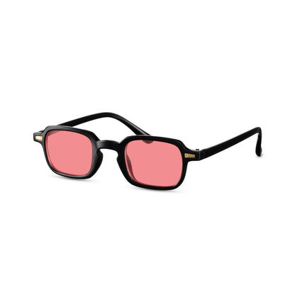 Τετράγωνα Γυαλιά ηλίου Luminous της Exposure Sunglasses με προστασία UV400 με μαύρο σκελετό και κόκκινο φακό. Πλάγια προβολή.