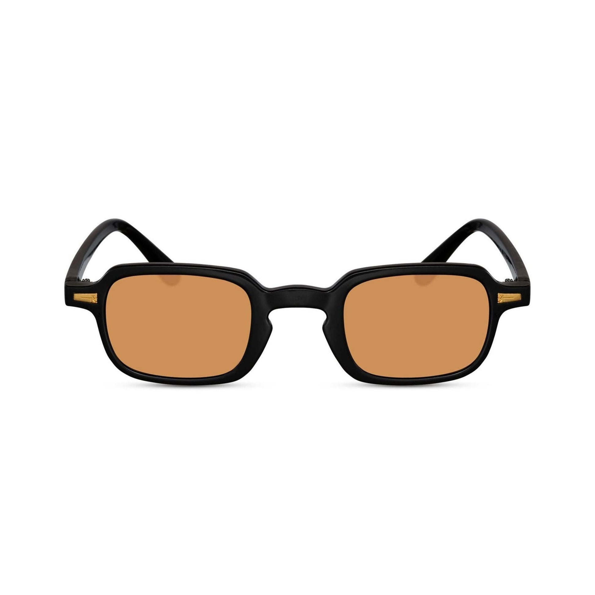 Τετράγωνα Γυαλιά Ηλίου Luminous της Exposure Sunglasses με προστασία UV400 με  μαύρο σκελετό και πορτοκαλί φακό.