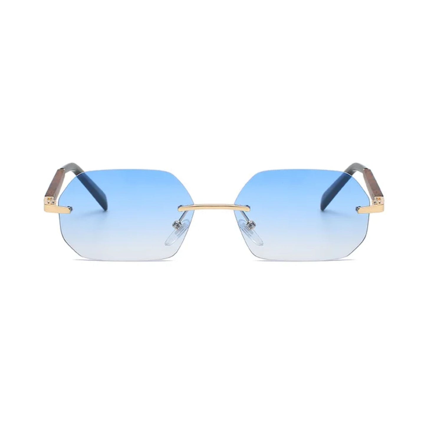 Rimless Γυαλιά ηλίου Lyss της Exposure Sunglasses με προστασία UV400 σε χρυσό χρώμα σκελετού και μπλε φακό. Πλάγια προβολή