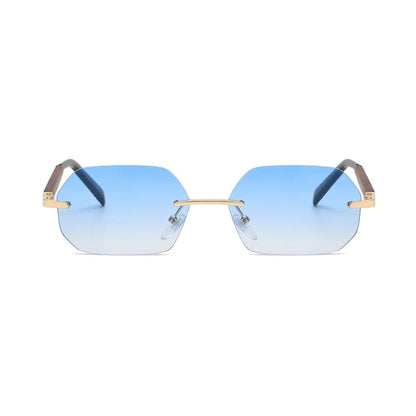 Rimless Γυαλιά ηλίου Lyss της Exposure Sunglasses με προστασία UV400 σε χρυσό χρώμα σκελετού και μπλε φακό. Πλάγια προβολή