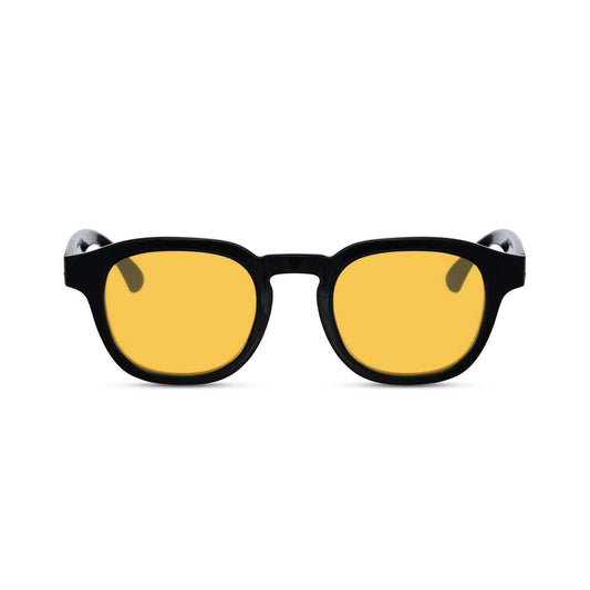 Γυαλιά ηλίου Montreal της Exposure Sunglasses με προστασία UV400 με μαύρο σκελετό και κίτρινο φακό.