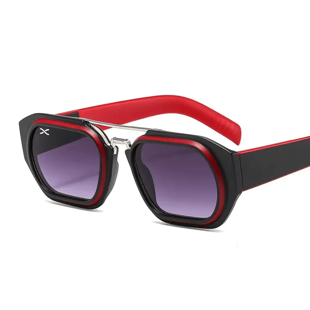 Γυαλιά Ηλίου Raptor της Exposure Sunglasses με προστασία UV400 σε μαύρο με κόκκινο χρώμα σκελετού και γκρι φακό.