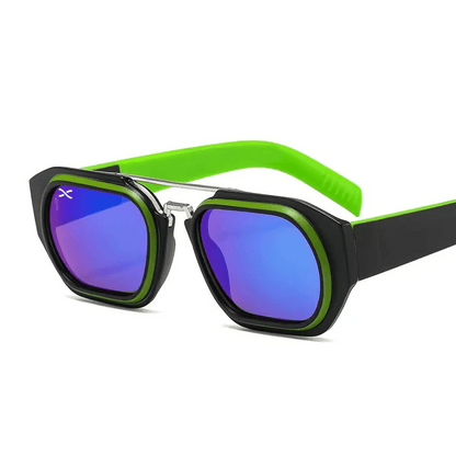 Γυαλιά Ηλίου Raptor της Exposure Sunglasses με προστασία UV400 σε μαύρο με πράσινο χρώμα σκελετού και μπλε φακό.