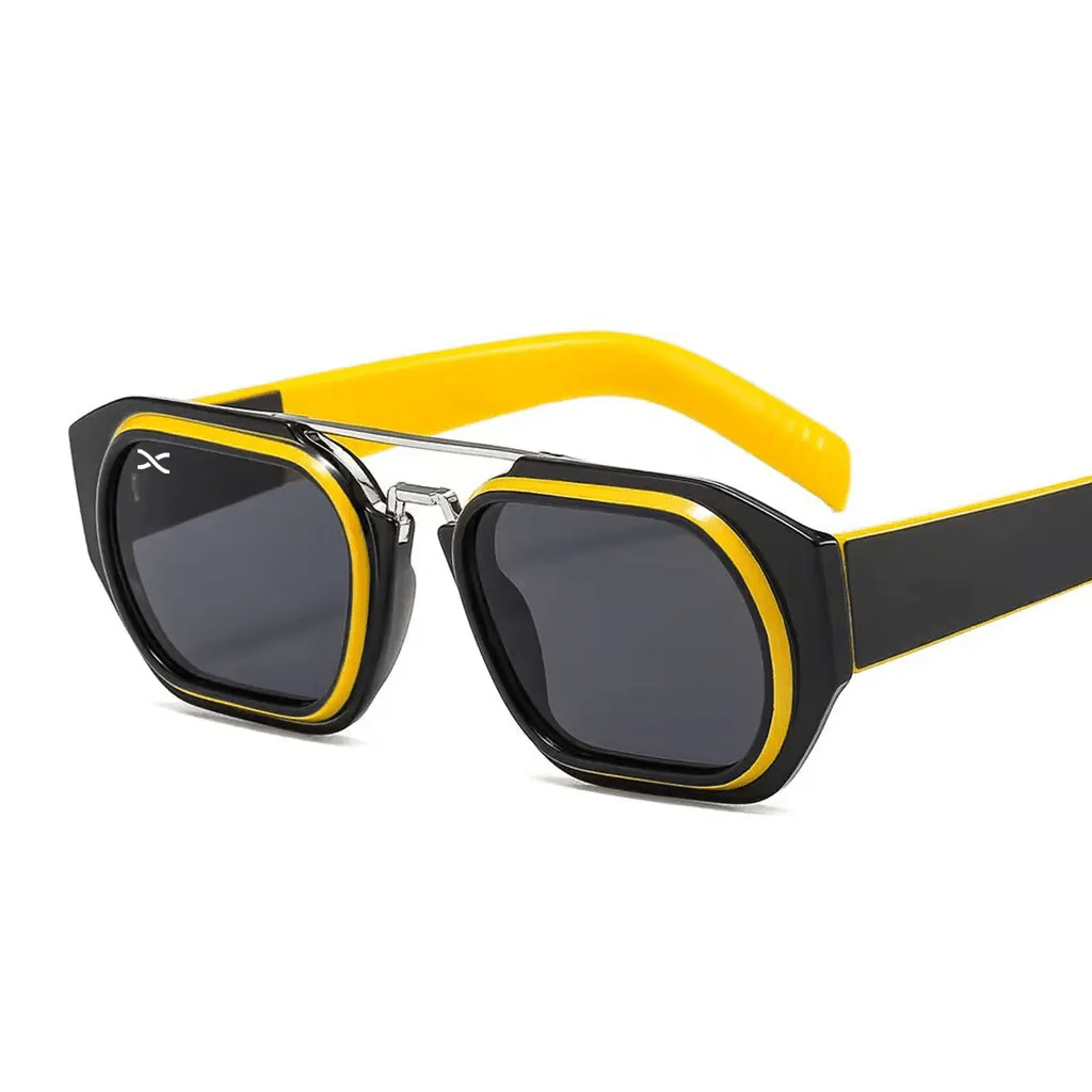 Γυαλιά Ηλίου Raptor της Exposure Sunglasses με προστασία UV400 σε μαύρο με κίτρινο χρώμα σκελετού και μαύρο φακό.