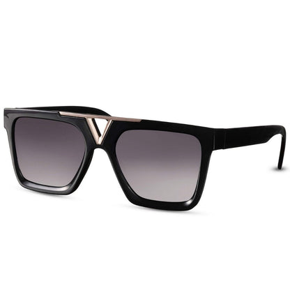 Τετράγωνα Γυαλιά ηλίου Vigo από την Exposure Sunglasses με προστασία UV400 με μαύρο σκελετό και μαύρο φακό.Πλαινή όψη.
