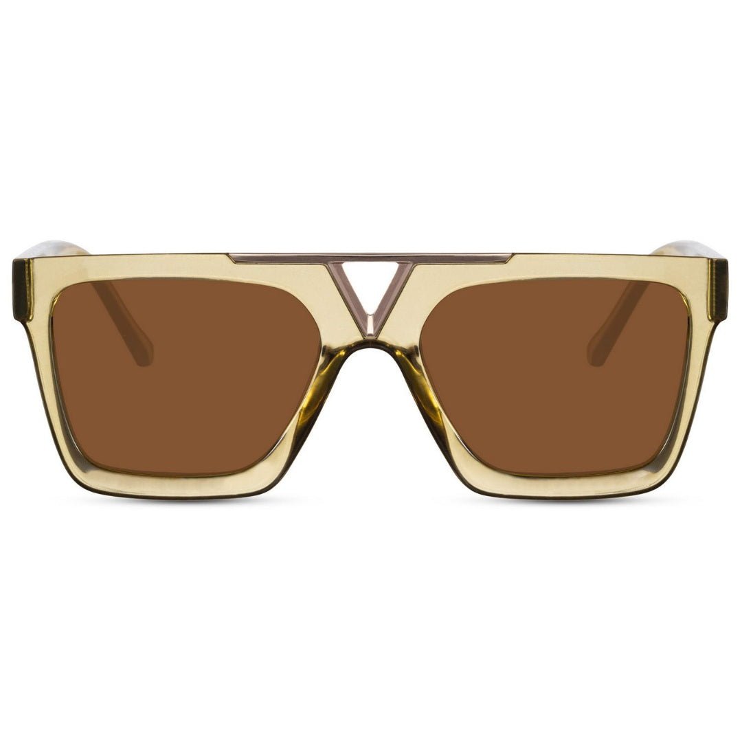 Τετράγωνα Γυαλιά ηλίου Vigo από την Exposure Sunglasses με προστασία UV400 με μπεζ σκελετό και καφέ φακό.