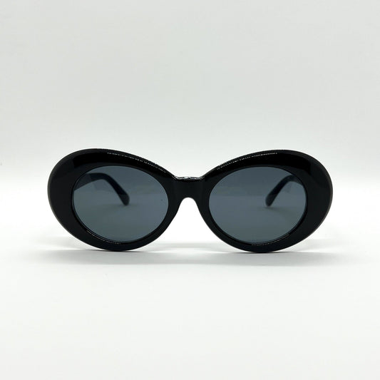 Οβάλ Γυαλιά Ηλίου Alloy της Exposure Sunglasses με προστασία UV400 σε μαύρο χρώμα σκελετού και μαύρο φακό.